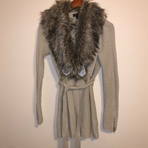 Cream Thalia Sodi faux fur cardigan duster